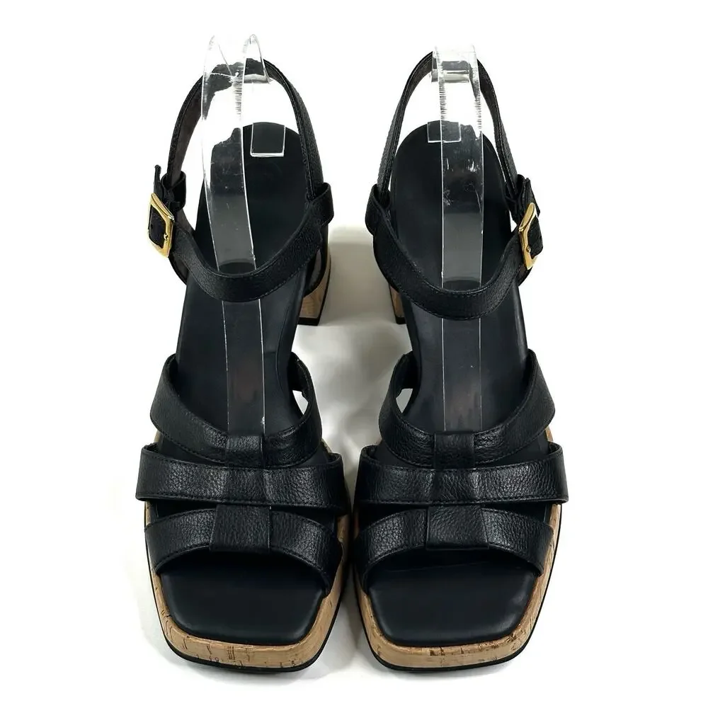 Paul Green Tina Black Leather Slingback Heel Sandals Womens US 9 UK 6.5 New $429